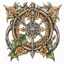 nature archery equipment intertwined tattoo design idea