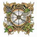 nature archery equipment intertwined tattoo design idea