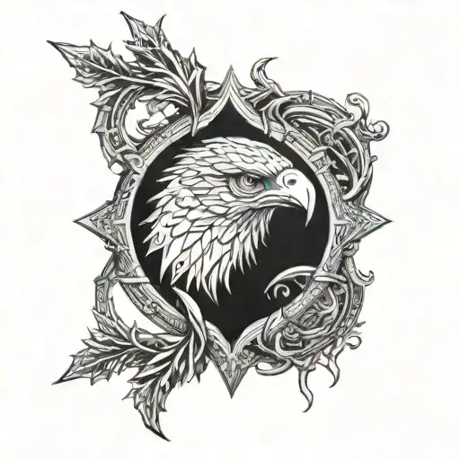 "Black and white tattoo inspired by Norse mythology. Ymir's Well with Odin's Eye tattoo design idea