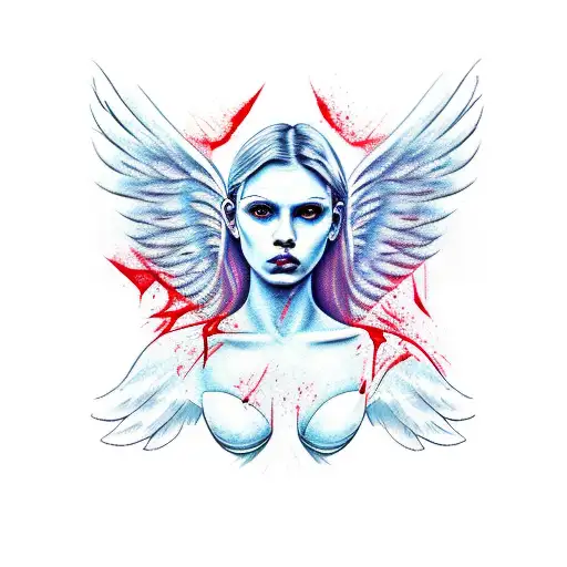 angel with blood wings tattoo design idea