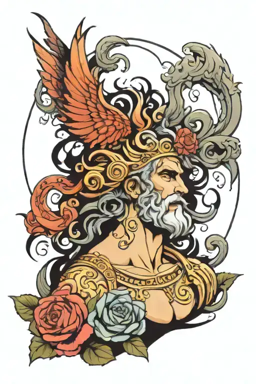 Greek god surrounded by art  tattoo design idea
