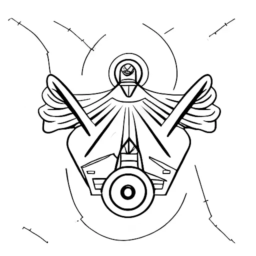 A minimalist tattoo of a soaring airplane on the back tattoo design idea
