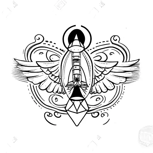 A minimalist tattoo of a soaring airplane on the back tattoo design idea