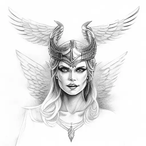 full body valkyrie with wings and lagerthas face tattoo design idea