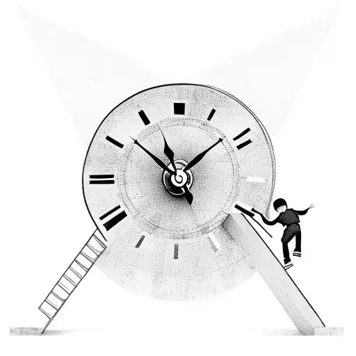 kid climbing stairs into clock tattoo design idea