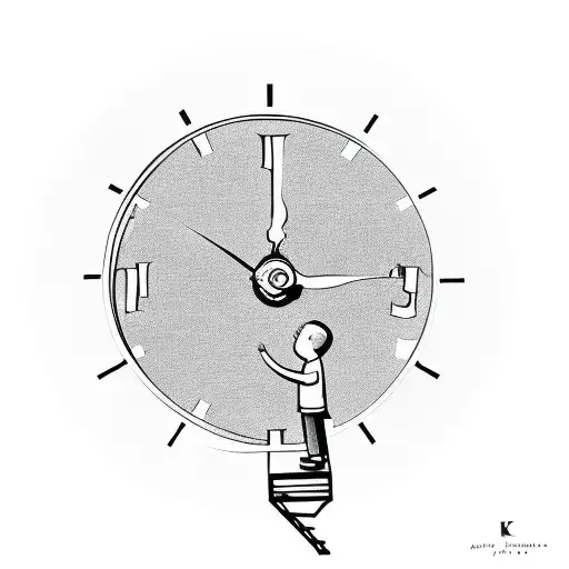 kid climbing stairs into clock tattoo design idea