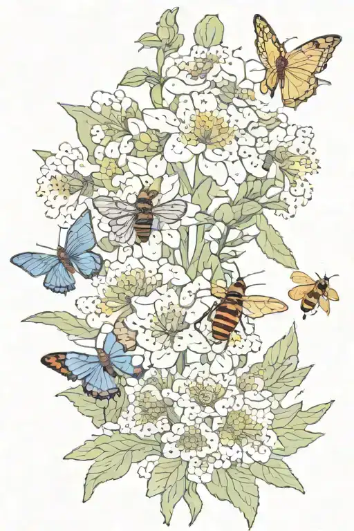 july february november birthflower with small bees and  small butterflies  tattoo design idea