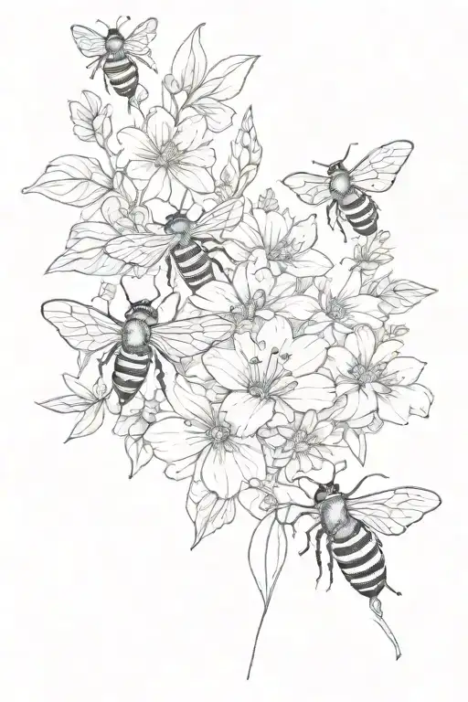july february november birthflower with bees and butterflies  tattoo design idea