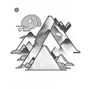 a tattoo which represents a cactus, two mountains and a bird in a minimalist way, in a one fine line. tattoo design idea