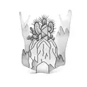 a tattoo which represents a cactus, two mountains and a bird in a minimalist way, in a one fine line. tattoo design idea