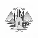 a tattoo which represents a cactus, two mountains and a bird in a minimalist way, in a one fine line. tattoo design idea