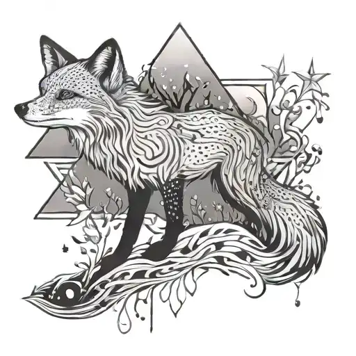 river flow stars moon fox   tattoo design idea