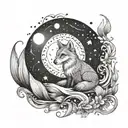 river flow stars moon fox   tattoo design idea