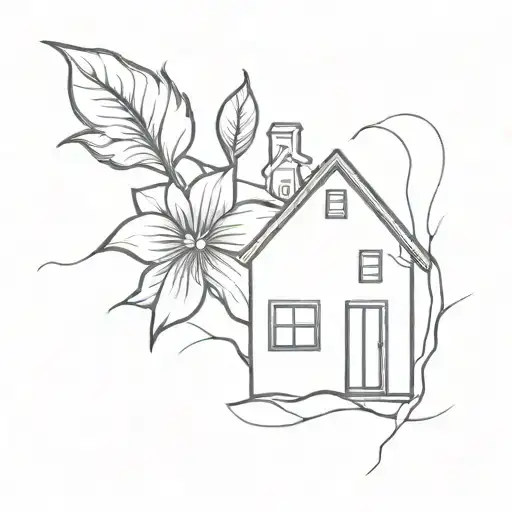 cracked line with a small flower and a small school house  tattoo design idea