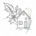 cracked line with a small flower and a small school house  tattoo design idea