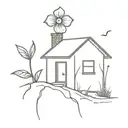 cracked line with a small flower and a small school house  tattoo design idea