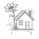 cracked line with a small flower and a small school house  tattoo design idea