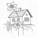 cracked line with a small flower and a small school house  tattoo design idea