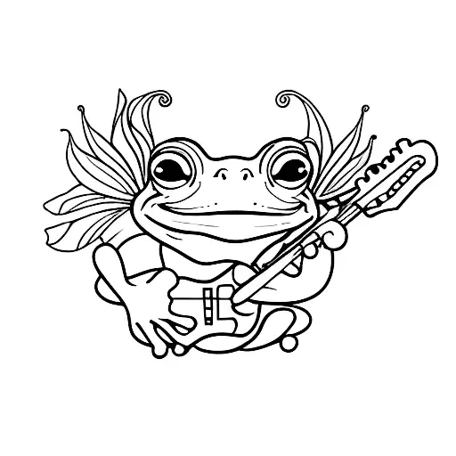 A minimalist tattoo of a frog playing a guitar tattoo design idea