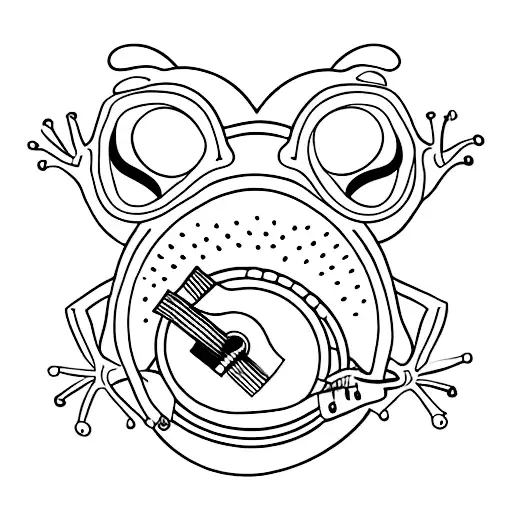 A minimalist tattoo of a frog playing a guitar tattoo design idea