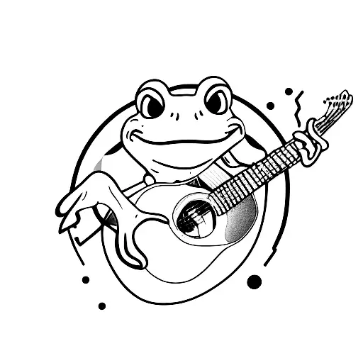 A minimalist tattoo of a frog playing a guitar tattoo design idea
