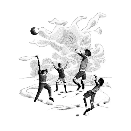 A group of friends playing sports in a nature setting, showcasing your love for sports, friends, and nature tattoo design idea