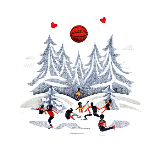 A group of friends playing sports in a nature setting, showcasing your love for sports, friends, and nature tattoo design idea