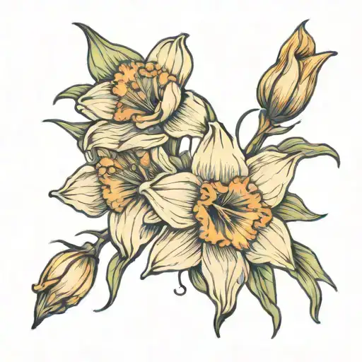 Daffodil gladiolus narcissus flower fine print tattoo  tattoo design idea