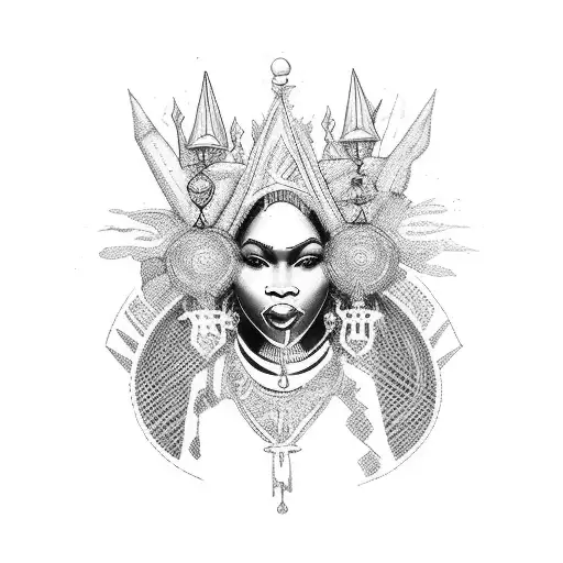 black women high priestess tarot  tattoo design idea