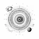 A celestial map of the solar system with the planets aligned in their correct order tattoo design idea