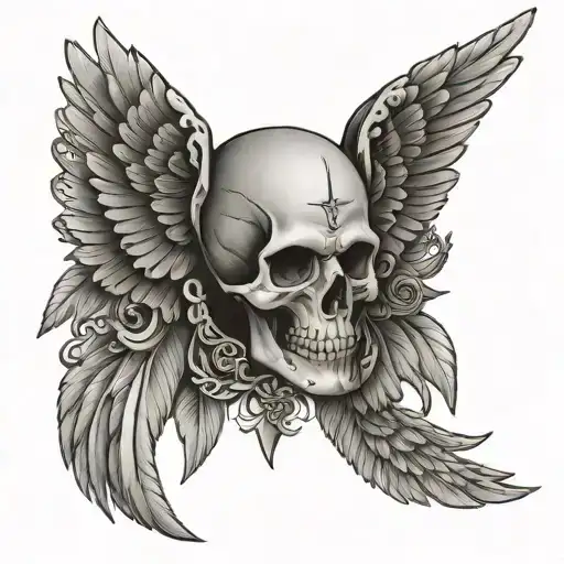 wings with skull and illuminati tattoo design idea