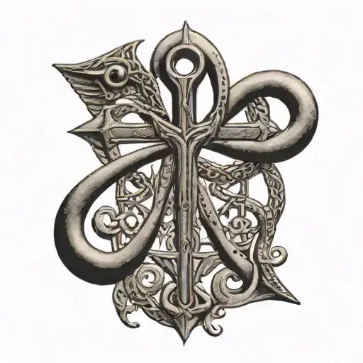 Isis Knot (Tyet) and Ankh: Place these two symbols in the center of the tattoo. The Tyet could be surrounded by the Ankh, tattoo design idea