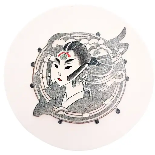 enso circle with à samurai girl inside tattoo design idea
