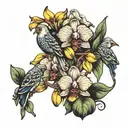Orchid and Canaries tattoo design idea