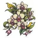 Orchid and Canaries tattoo design idea