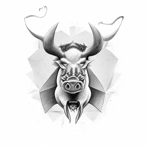 devil boar bone through nose tattoo design idea