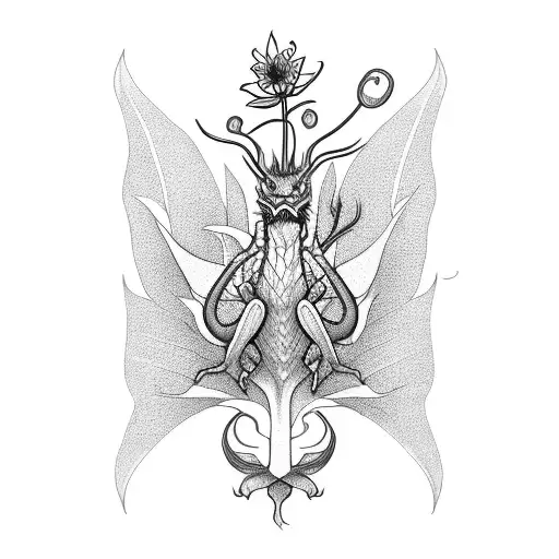 Dragon, spider lily flower, cherry tree tattoo design idea