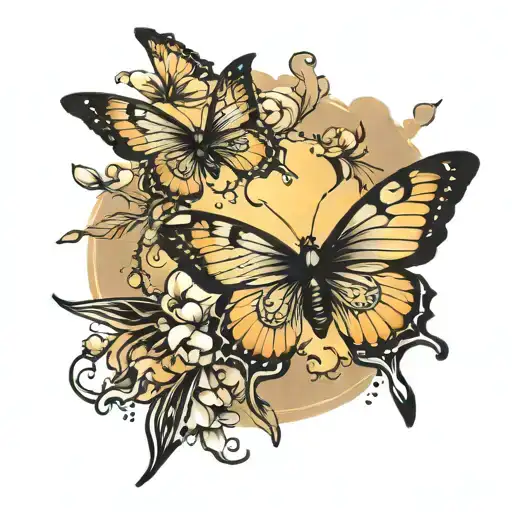 butterfly wind clouds flying with sun rays tattoo design idea