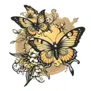 butterfly wind clouds flying with sun rays tattoo design idea