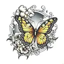 butterfly wind clouds flying with sun rays tattoo design idea