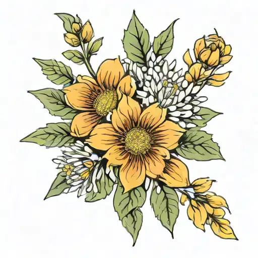mum of 2 kids, birth flower august and july tattoo design idea