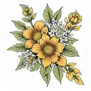 mum of 2 kids, birth flower august and july tattoo design idea