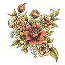 mum of 2 kids, birth flower august and july tattoo design idea