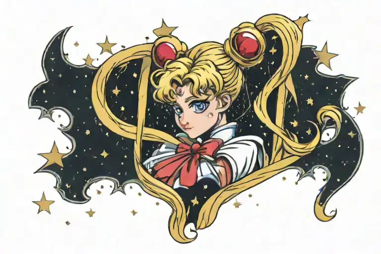  sailor moon surrounded by stars tattoo design idea
