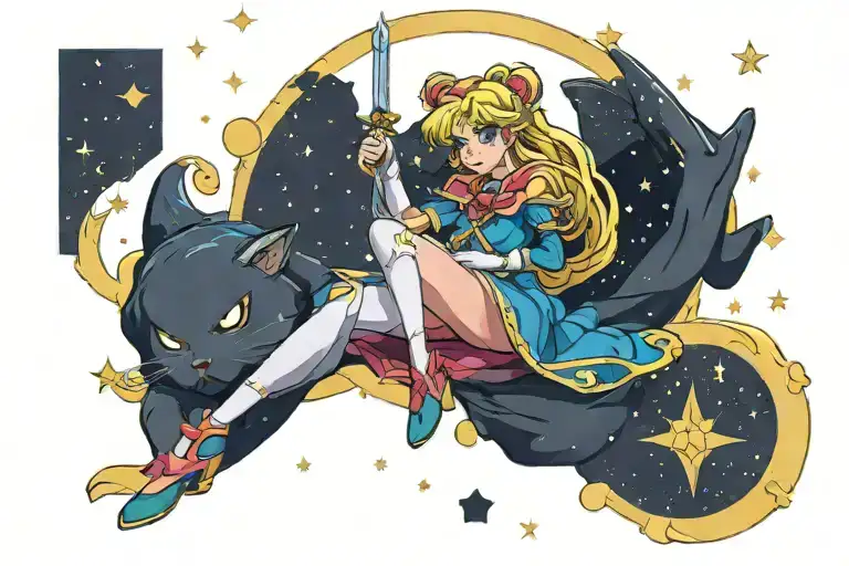 link zelda sailor moon surrounded by stars tattoo design idea