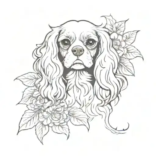 cavalier king charles spaniel framed flowers growing tattoo design idea