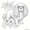 cavalier king charles spaniel framed flowers growing tattoo design idea