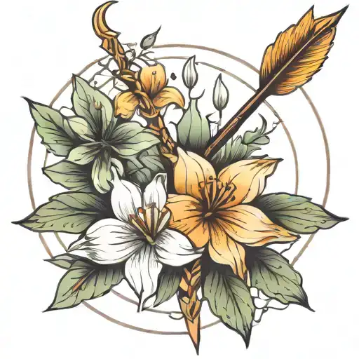  bold bow and arrow surrounded by lilys chest tattoo tattoo design idea