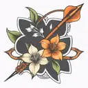  bold bow and arrow surrounded by lilys chest tattoo tattoo design idea