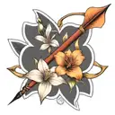  bold bow and arrow surrounded by lilys chest tattoo tattoo design idea